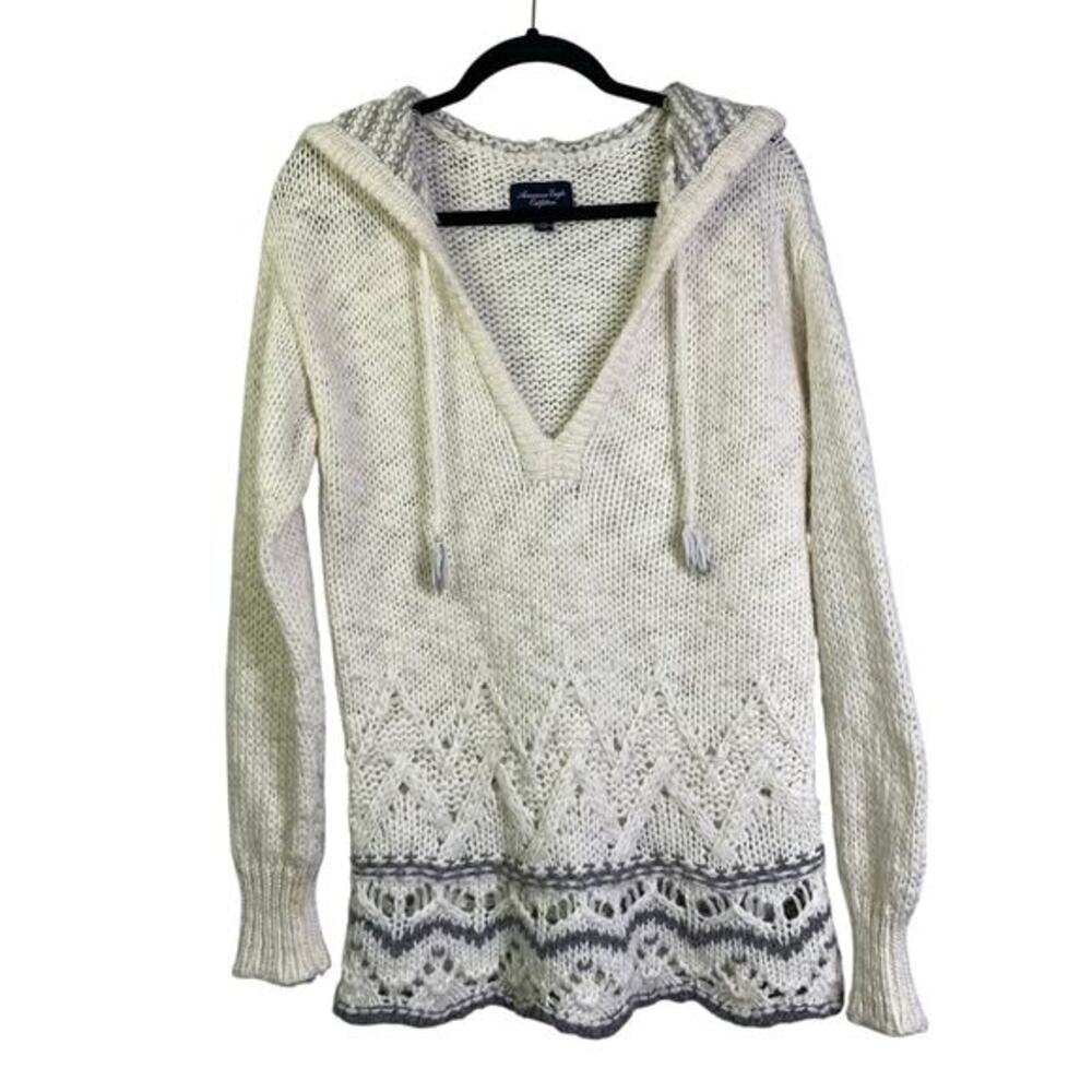 AMERICAN EAGLE OUTFITTERS Hoodie Sweater Knit Crocheted‎ V-Neck Lightweight
